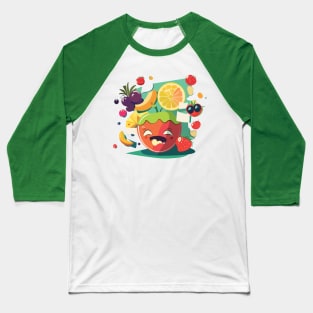 Abstract illustration of 50's style summer fruits on a yellow background Baseball T-Shirt